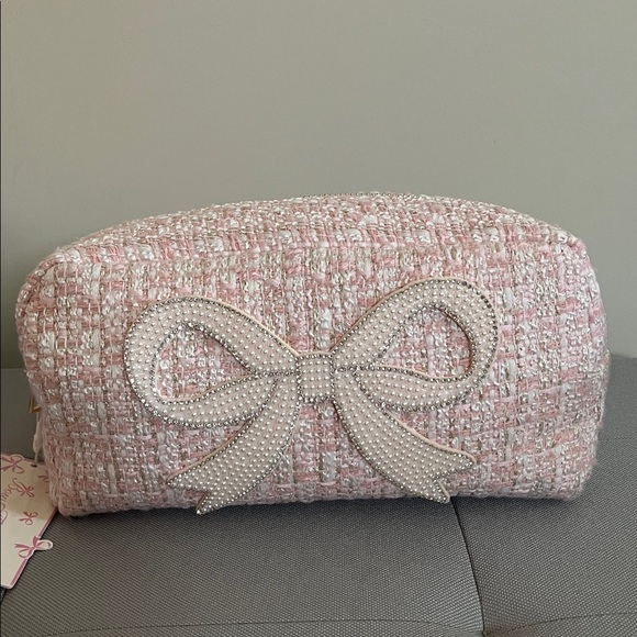 Bow Fancy Handbags - Pink Tweed Cosmetic Bag NWT